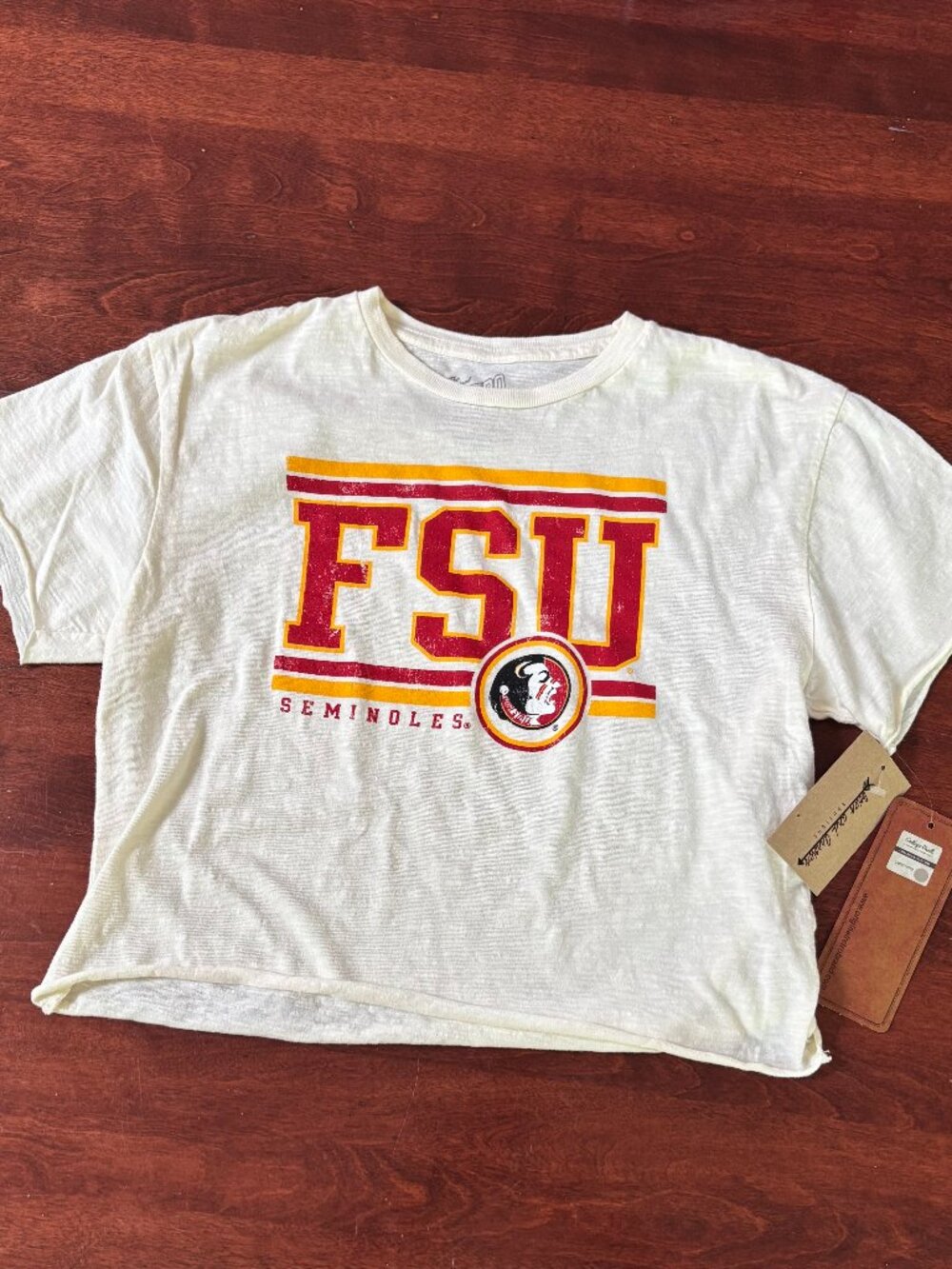 NWT, Original College Vault Retro Brand, Crop FSU Tee, Vintage White, Size XS